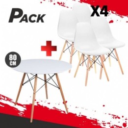MESA REDONDA DESIGN D500 80CM BLANCA + 4 SILLAS DESIGN D100 BLANCAS MUVIP