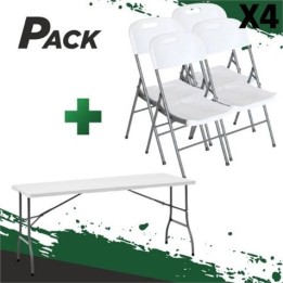 MESA DE RESINA PLEGABLE 152X70X74CM + 4 SILLAS RESINA PLEGABLE PRO 44X53X83