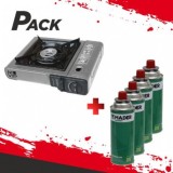 PACK COCINA GAS PORTATIL MUVIP + 4 CARTUCHOS GAS 227GR. MADER