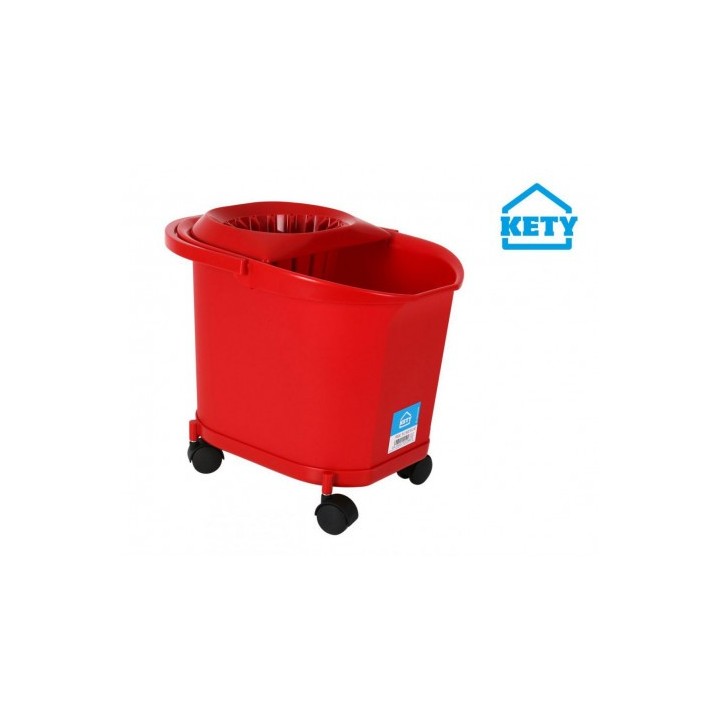 CUBO 16L C/ RUEDAS ASA Y ESCURRIDOR ROJO KETY