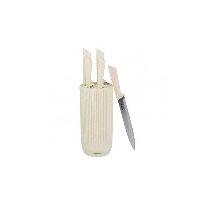 SET 5 CUCHILLOS ACERO INOXIDABLE + TACOMA CREMA JOCCA