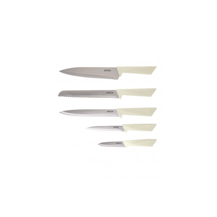 SET 5 CUCHILLOS ACERO INOXIDABLE + TACOMA CREMA JOCCA