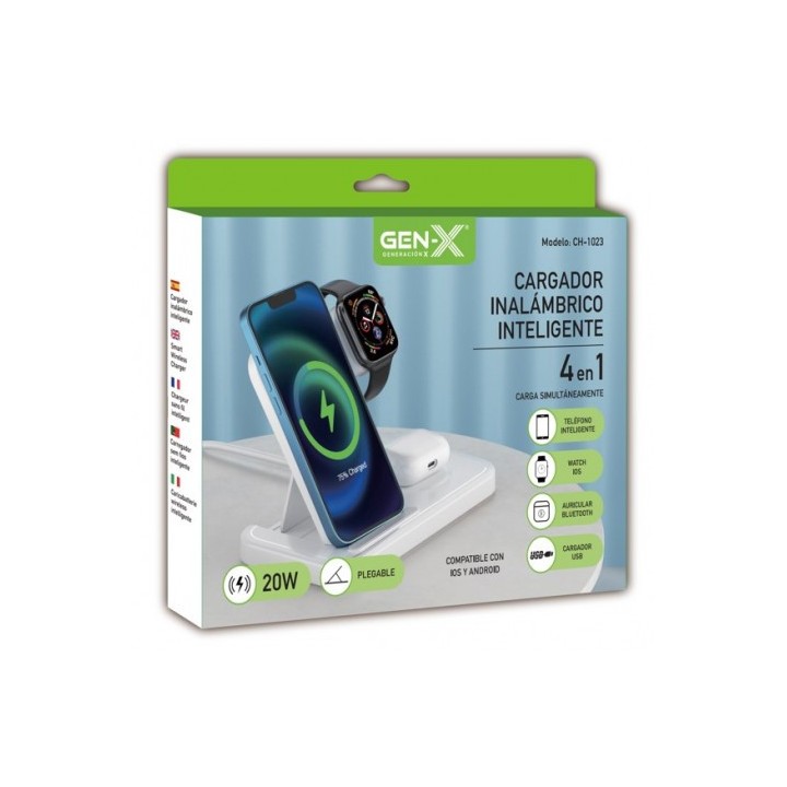 SOPORTE CARGADOR INALAMBRICO 4 EN 1 20W GENX