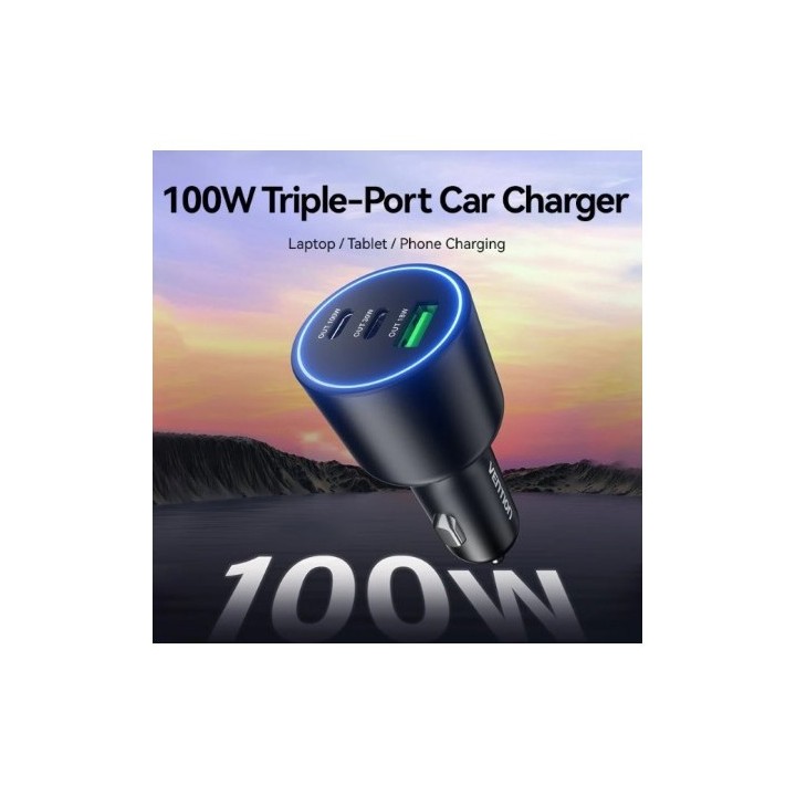 CARGADOR DE COCHE PARA SMARTPHONE | 100W | 2XUSB-C,1USB-A NEGRO VENTION