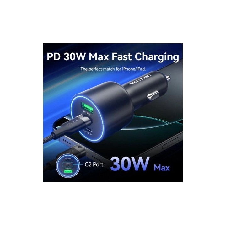 CARGADOR DE COCHE PARA SMARTPHONE | 100W | 2XUSB-C,1USB-A NEGRO VENTION