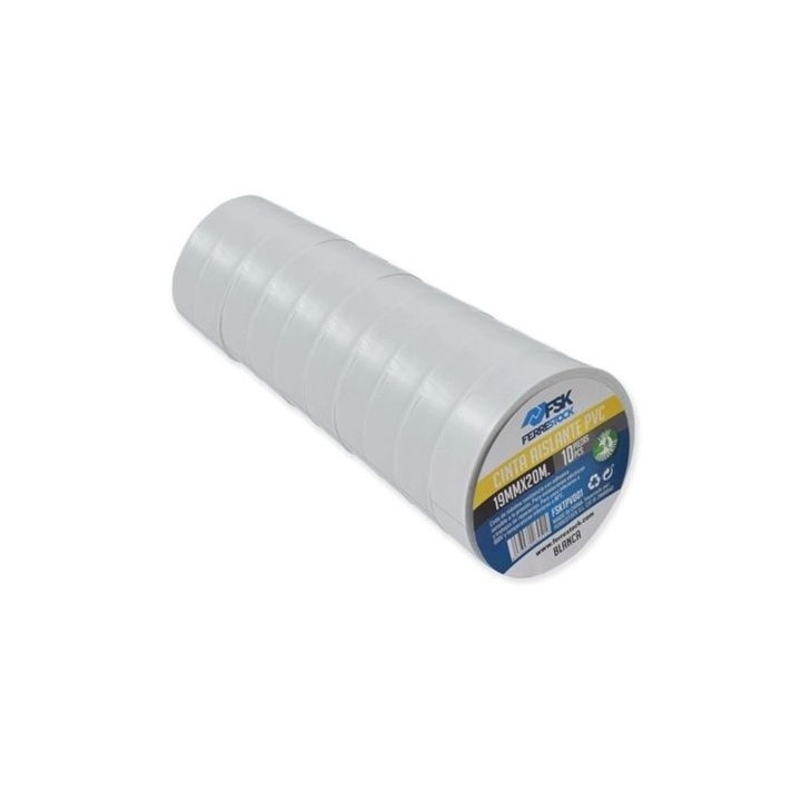 CINTA AISLANTE PVC 19MMX20M BLANCA 10UD FONTASTOCK