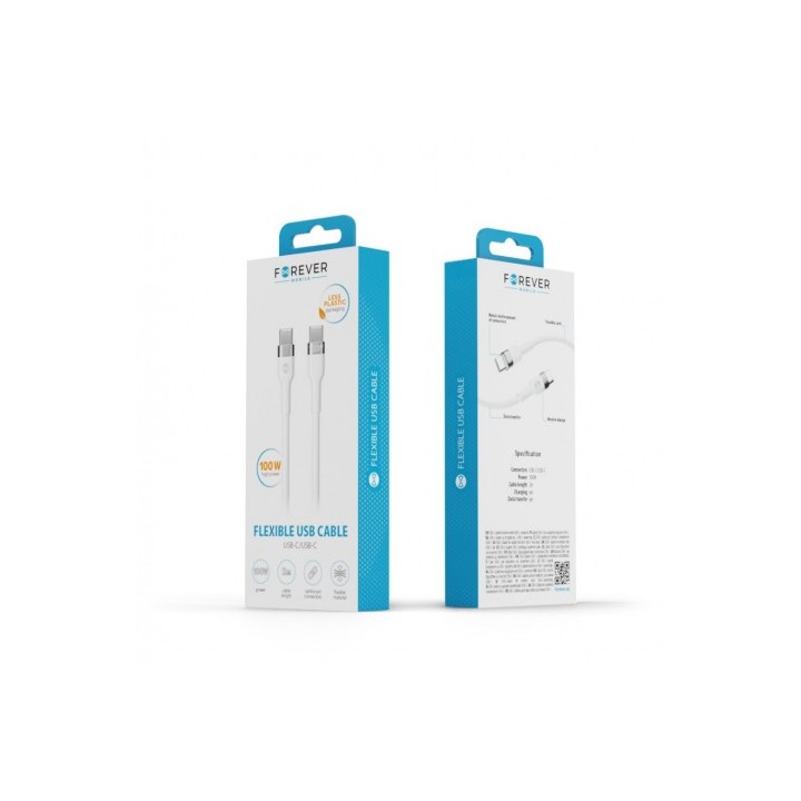 CABLE FLEXIBLE TIPO C A TIPO C 2M 100W FOREVER BLANCO