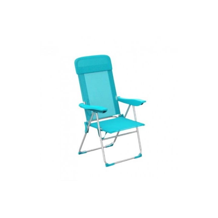 SILLA PLEGABLE 5 POSICIONES ALUMINIO C/COJIN AGUAMARINA 60X60X110CM