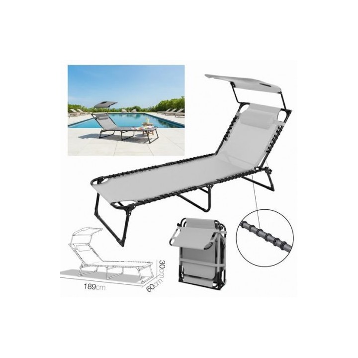 TUMBONA C/ PARASOL GOA TEXTILENO GRIS CLARO 189X60X30CM