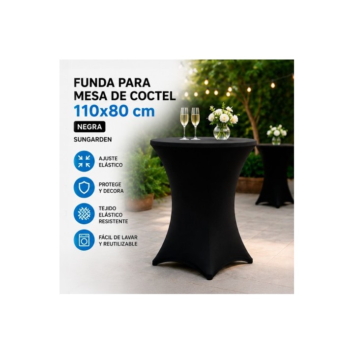 FUNDA PARA MESA DE COCTEL 110X80 NEGRA SUNGARDEN