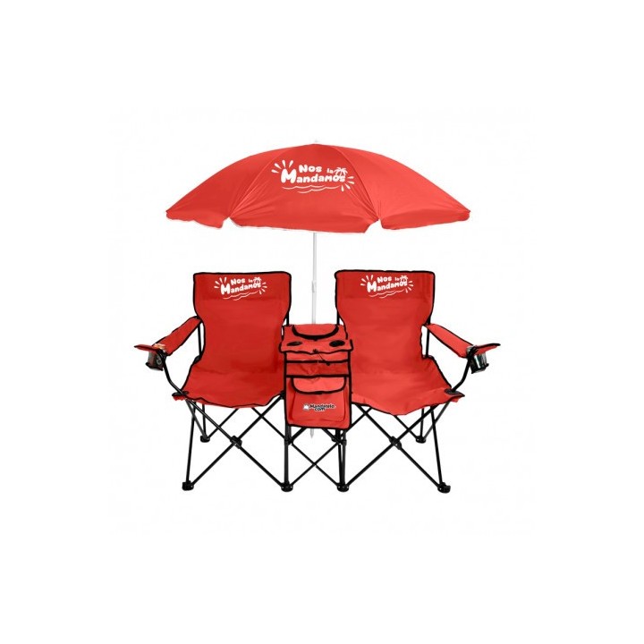 SILLA DOBLE PLEGABLE DE CAMPING CON NEVERA Y SOMBRILLA SUNGARDEN