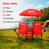 SILLA DOBLE PLEGABLE DE CAMPING CON NEVERA Y SOMBRILLA SUNGARDEN