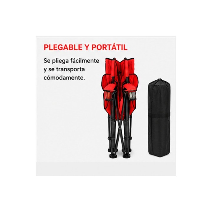 SILLA DOBLE PLEGABLE DE CAMPING CON NEVERA Y SOMBRILLA SUNGARDEN