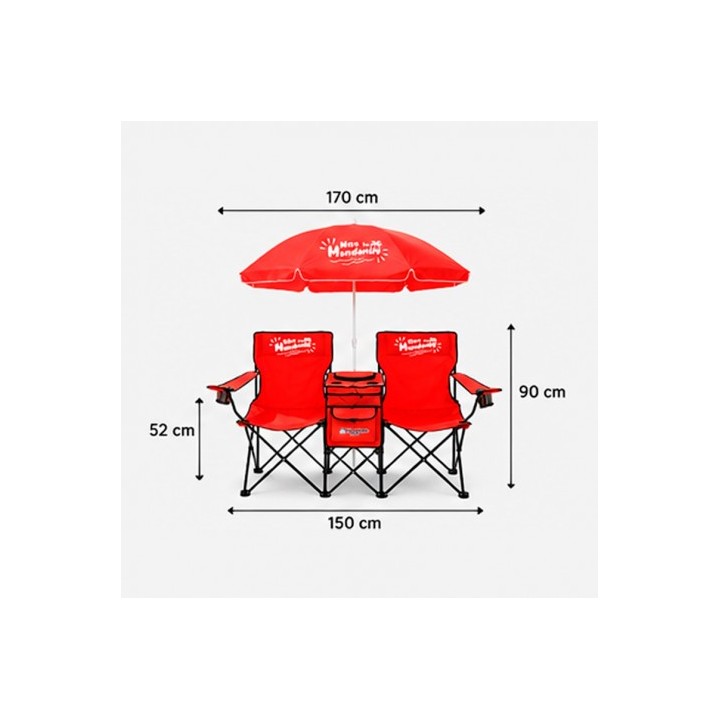 SILLA DOBLE PLEGABLE DE CAMPING CON NEVERA Y SOMBRILLA SUNGARDEN