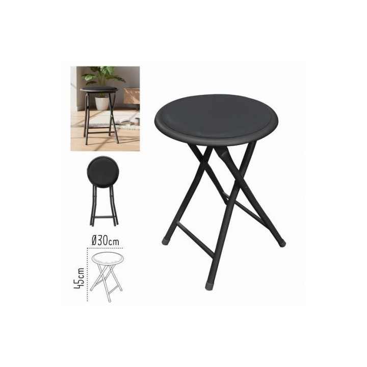 TABURETE PLEGABLE NEGRO PVC 30X30X45CM