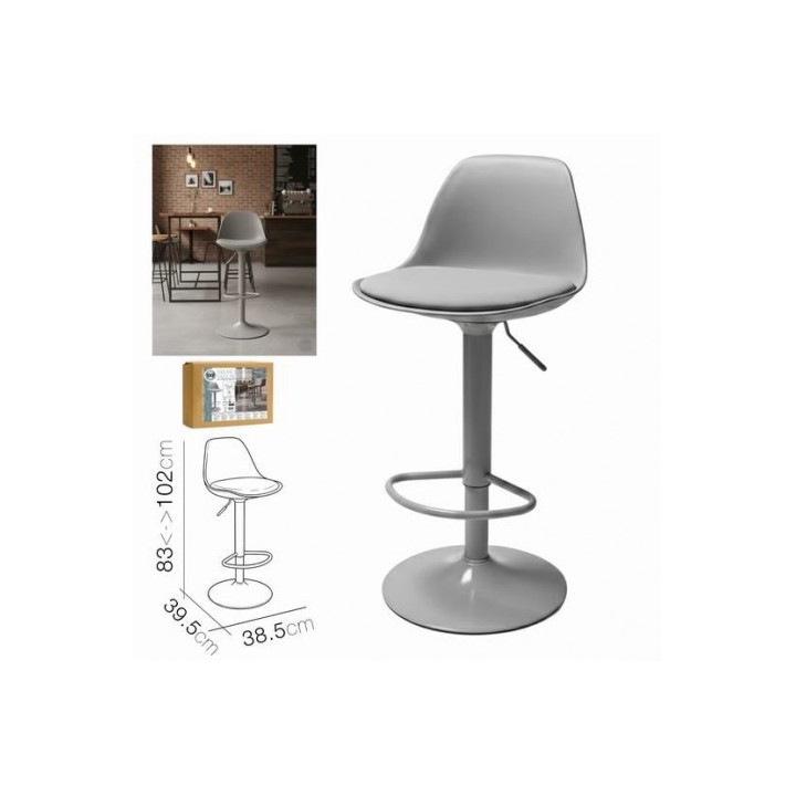 TABURETE BAR C/ RESPALDO GRIS 38.5X39.5X83CM