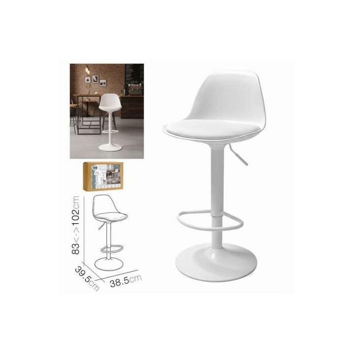 TABURETE BAR C/ RESPALDO BLANCO 38.5X39.5X83CM