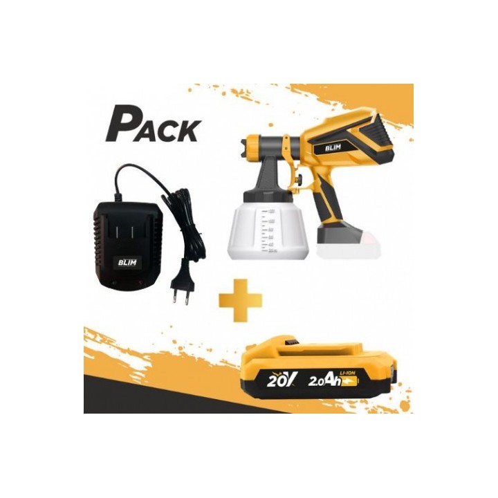 PISTOLA DE PINTAR 20V (SIN BATERÍA) + BATERIA 20V 2AH + CARGADOR DE BATERÍA