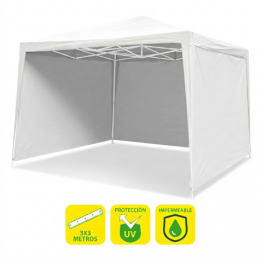 CARPA ACERO RAFIA 3X3 METROS BLANCA + 3 PAREDES PARA CARPA PLEGABLE