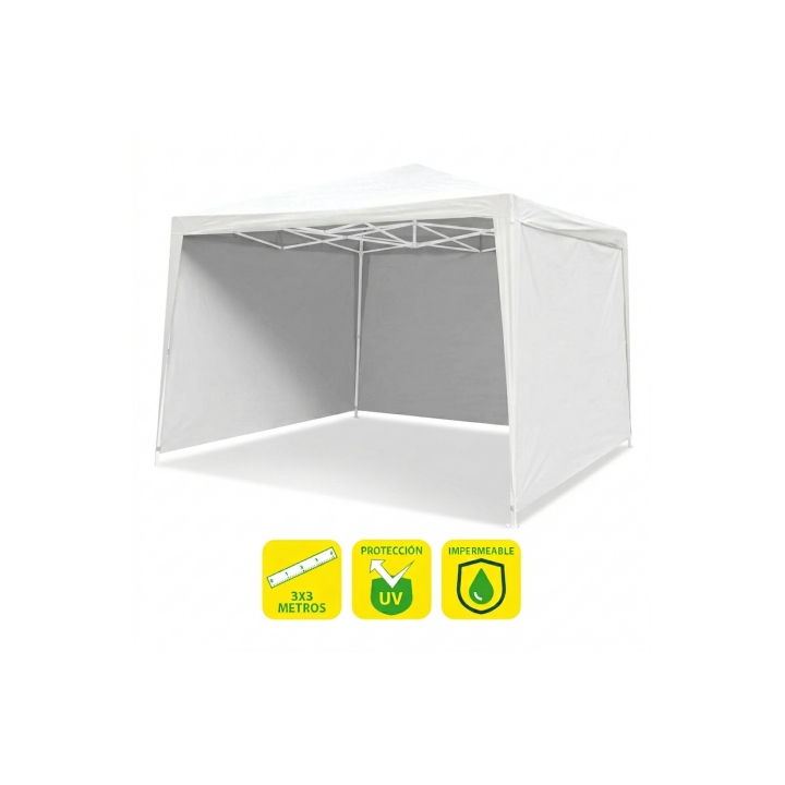 CARPA ACERO RAFIA 3X3 METROS BLANCA + 3 PAREDES PARA CARPA PLEGABLE