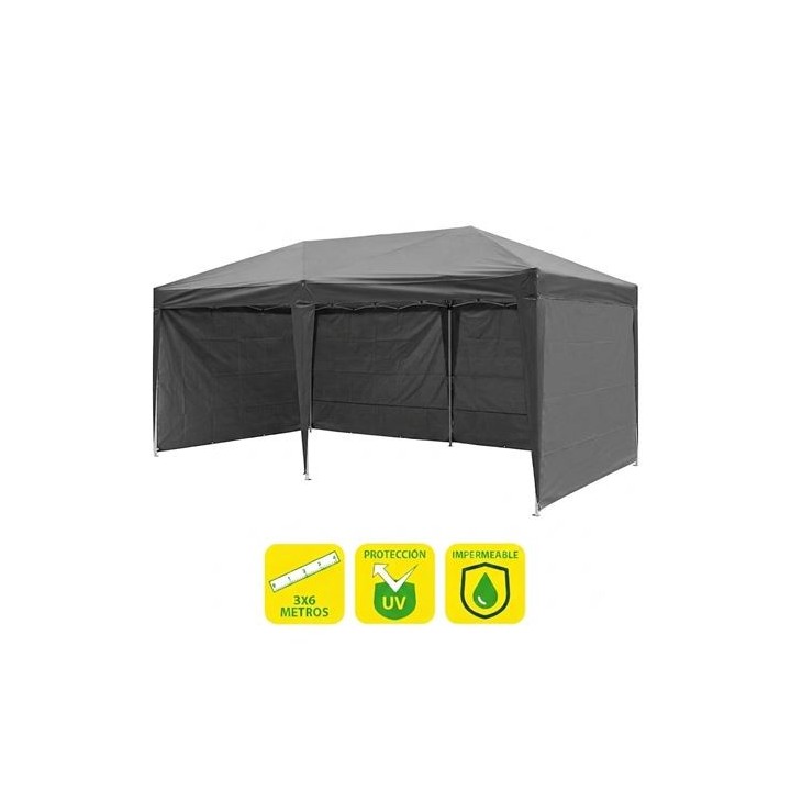 CARPA PLEGABLE ACERO 3X6 METROS GRIS + 4 PAREDES PARA CARPA PLEGABLES