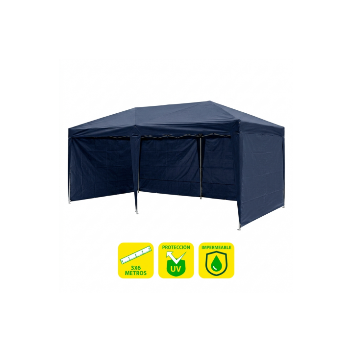 CARPA PLEGABLE ACERO 3X6 METROS AZUL OSCURO + 4 PAREDES PARA CARPA PLEGABLE