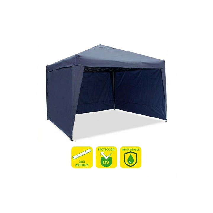 CARPA PLEGABLE ACERO 3X3 METROS AZUL OSCURO + 3 PAREDES PARA CARPA PLEGABLE
