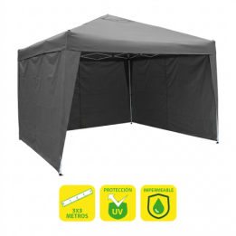 CARPA PLEGABLE ACERO 3X3 METROS GRIS + 3 PAREDES PARA CARPA PLEGABLE