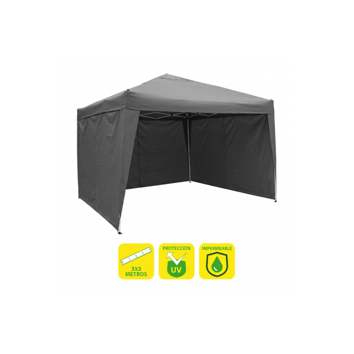 CARPA PLEGABLE ACERO 3X3 METROS GRIS + 3 PAREDES PARA CARPA PLEGABLE