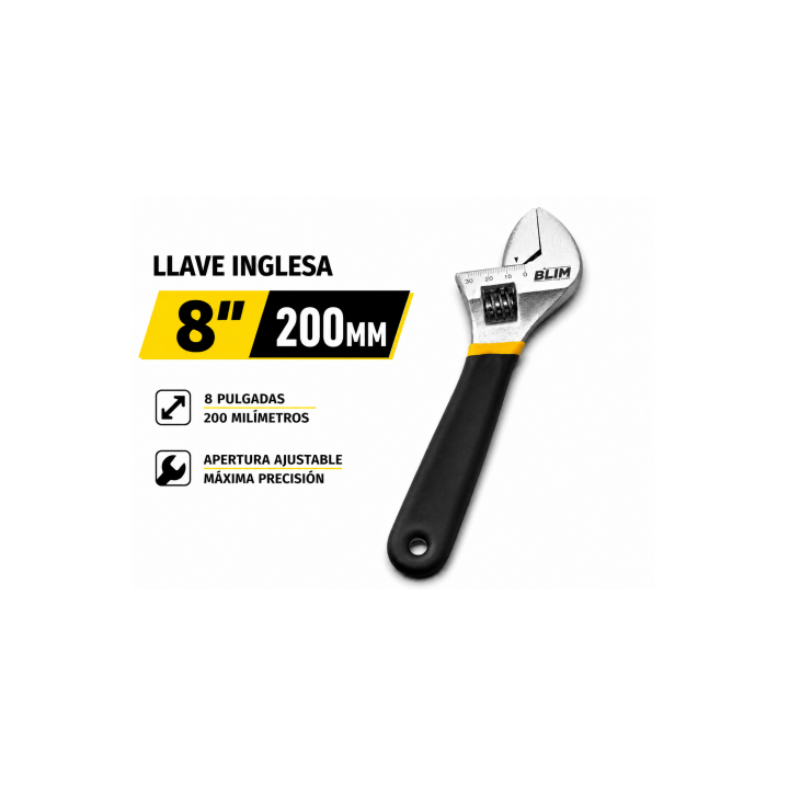 LLAVE INGLESA 8" 200MM CON MANGO RECUBIERTO BLIM