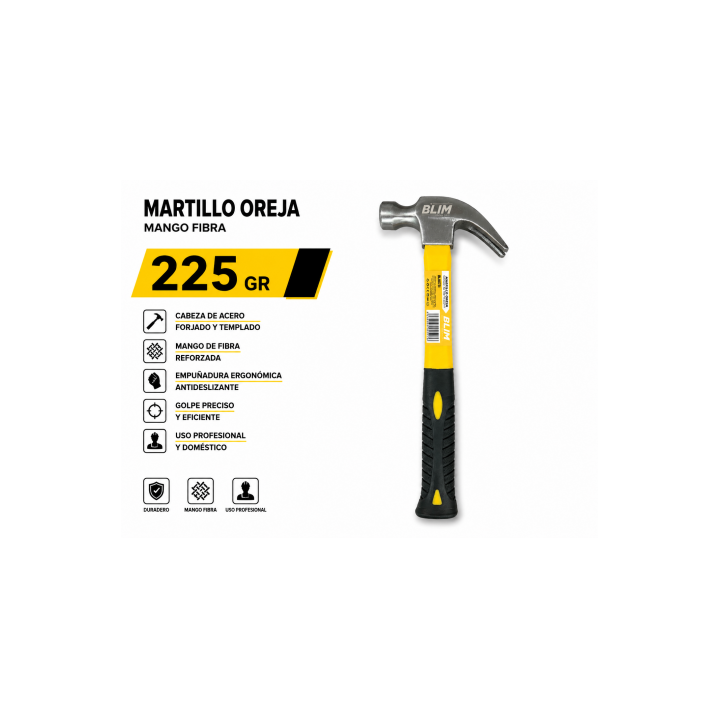MARTILLO OREJA MANGO FIBRA 225GR BLIM