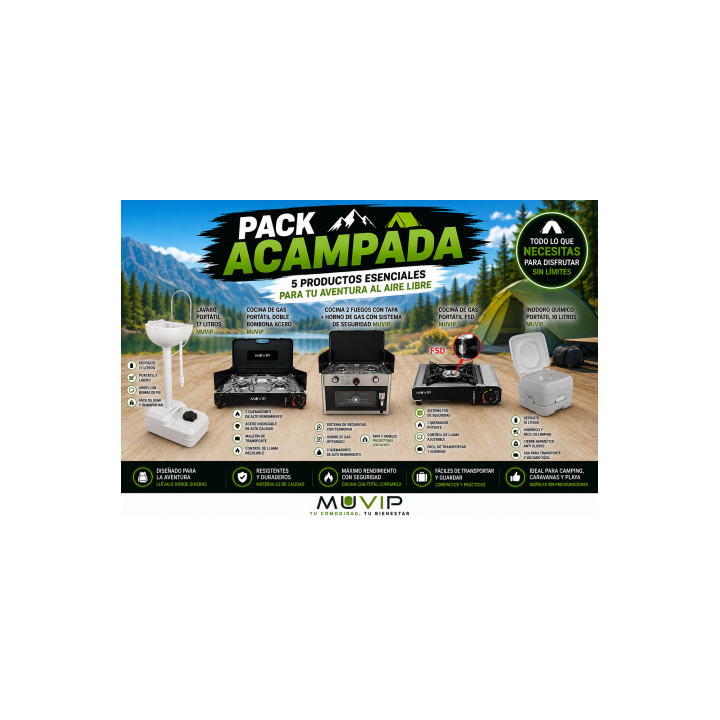 PACK ACAMPADA INODORO + LAVABO + COCINA HORNO + COCINAS PORTATILES MUVIP