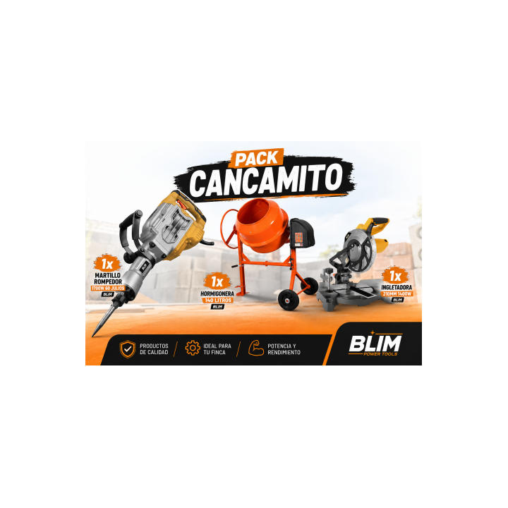 PACK HORMIGONERA 140 LITROS + MARTILLO 60J + INGLETADORA BLIM