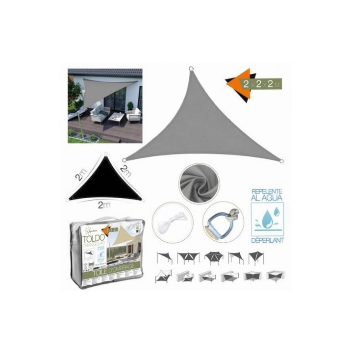 TOLDO TRIANGULAR 2X2X2 METROS GRIS CON BOSLA
