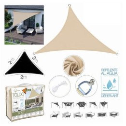 TOLDO TRIANGULAR 3X3X3 METROS BEIGE CON BOSLA