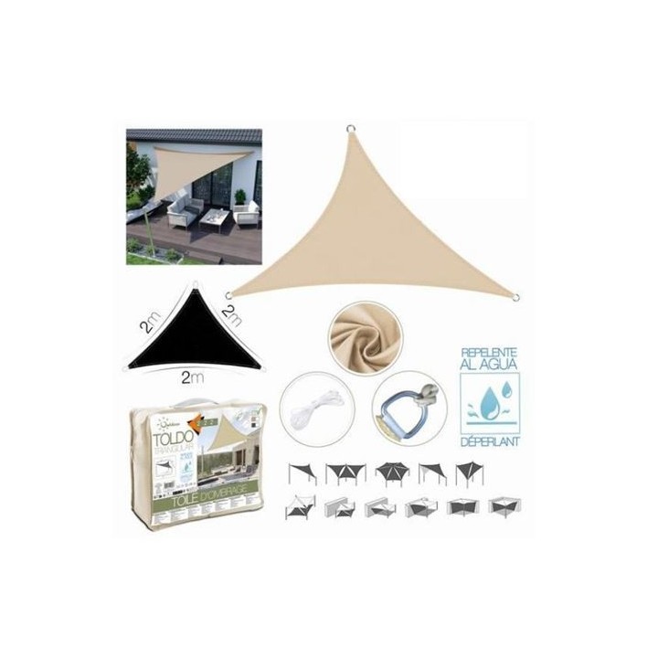 TOLDO TRIANGULAR 3X3X3 METROS BEIGE CON BOSLA