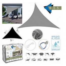 TOLDO TRIANGULAR 5X5X5 METROS GRIS CON BOSLA