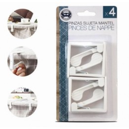 PACK 4 PINZAS SUJETAMANTELES BLANCOS 5.5X1.5CM