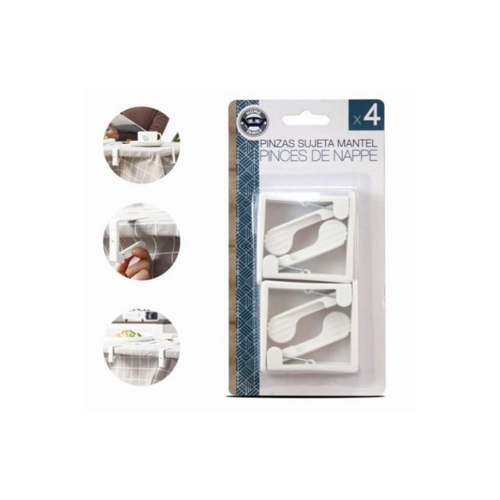 PACK 4 PINZAS SUJETAMANTELES BLANCOS 5.5X1.5CM