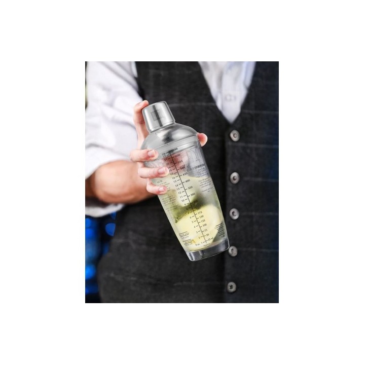 COCTELERA VIDRIO 650ML CON TAPA DE ACERO MY BAR