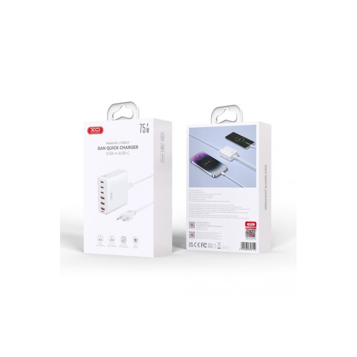 CARGADOR DE CORRIENTE 75W 6 TOMAS 3USB A 3USBC L133 XO