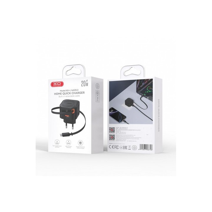 CARGADOR TIPO C CARGA RAPIDA 20W RETRACTIL L165 XO