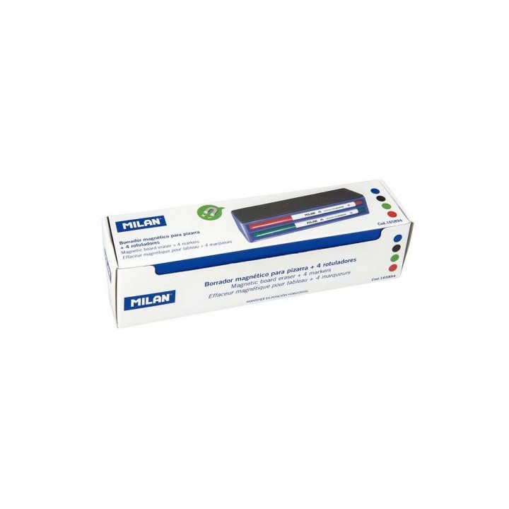 PACK BORRADOR MAGNETICO PARA PIZARRA BLANCA + 4 ROTULADORES 3.7MM MILAN