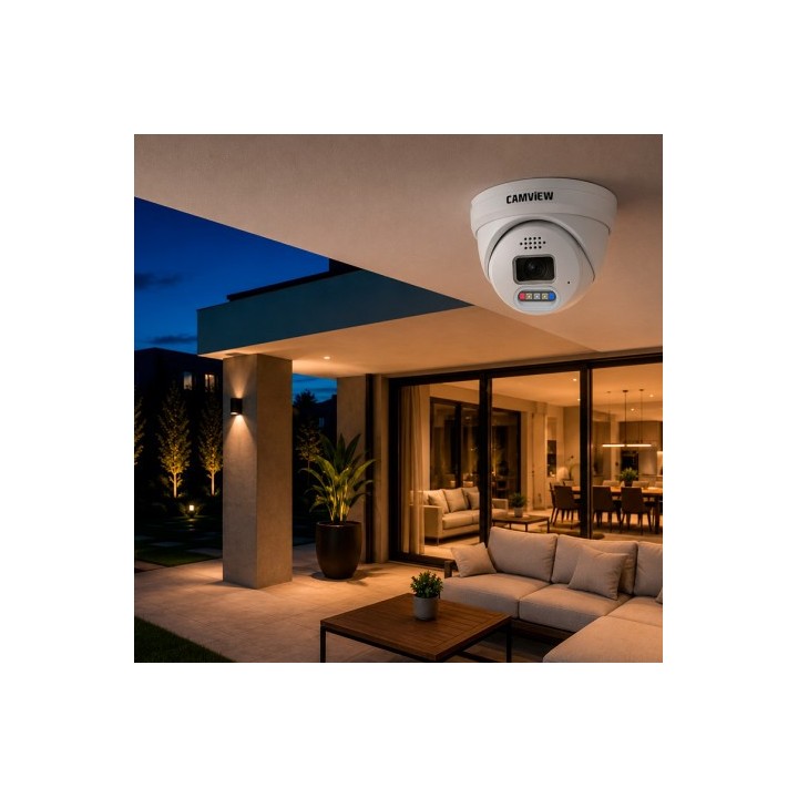 CAMARA IP DOMO 5MP POE CON AI SIRENA, AUDIO, LUCES Y MICRO SD CAMVIEW