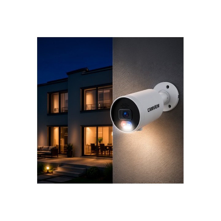 CAMARA IP BULLET 5MP POE FULL AI SIRENA, AUDIO, LUCES Y MICRO SD CAMVIEW