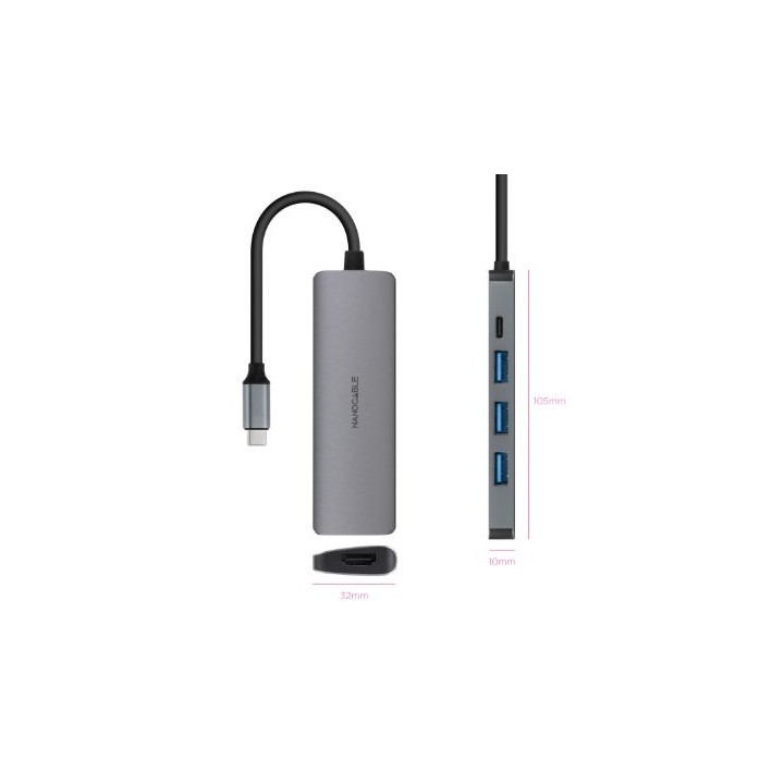 HUB USB-C 5 EN 1 | CONVERSOR USBC 3.1 A 3 X USBA 3.0 + USBC PD 100W + HDMI