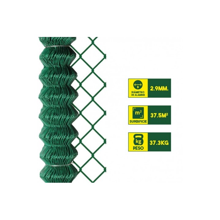REAC MALLA DE VALLADO PLASTIFICADA 60X60X2.9MM 1.5X25 METROS SUNGARDEN
