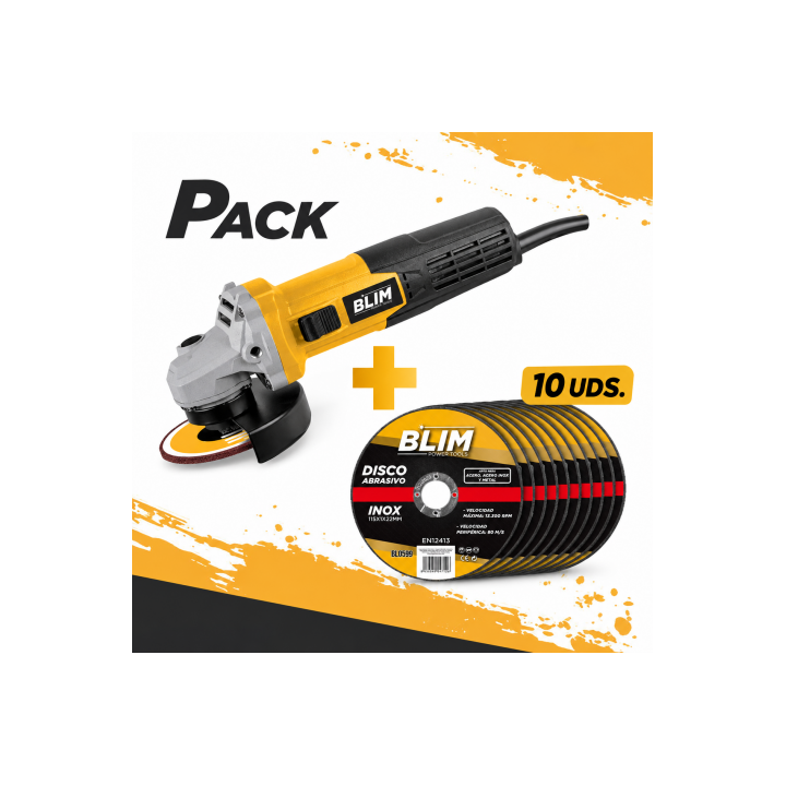 PACK RADIAL 115MM 750W + 10 DISCOS ABRASIVOS 115X1X22MM BLIM