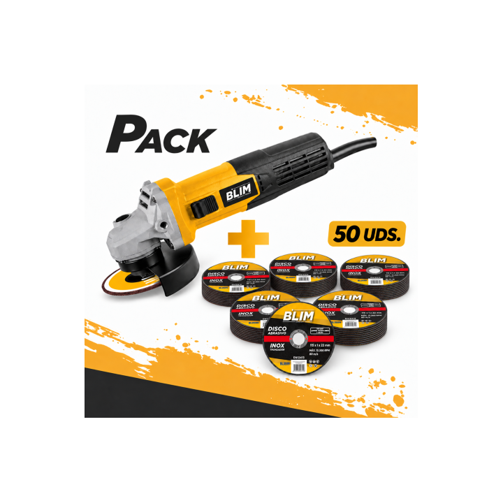 PACK RADIAL 115MM 750W + 50 DISCOS ABRASIVOS 115X1X22MM BLIM