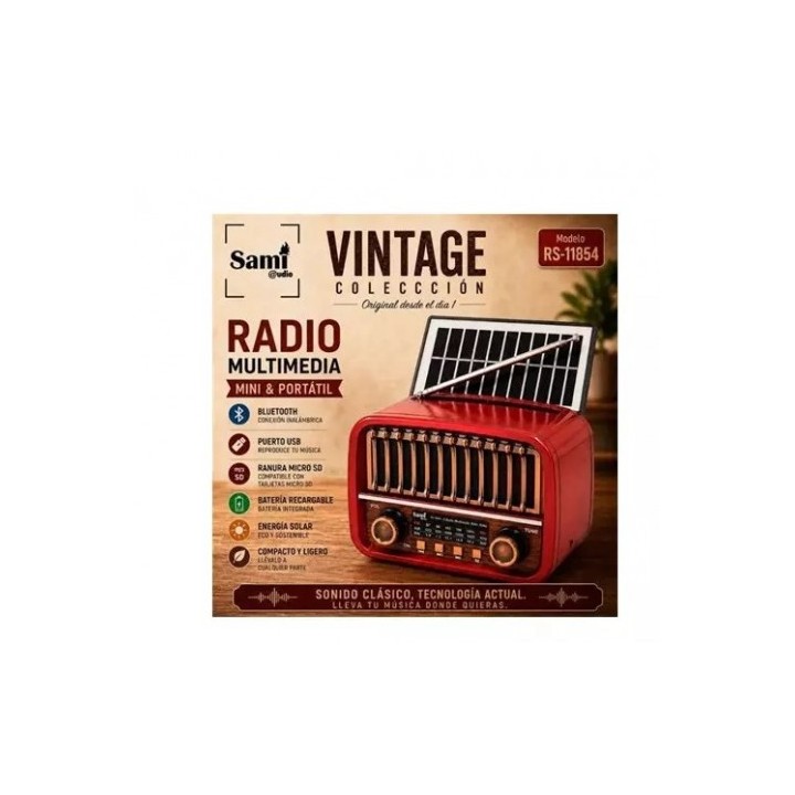 RADIO VINTAGE SOLAR CON BATERIA RS11854RED SAMI